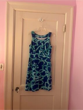 Sleeveless Blue & Aqua Floral Sheath Dress